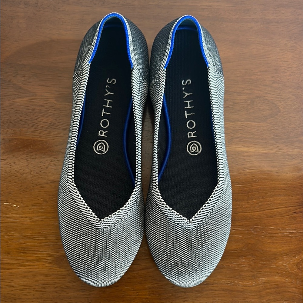 Rothy's Navy and White Round Toe Ballet Flats